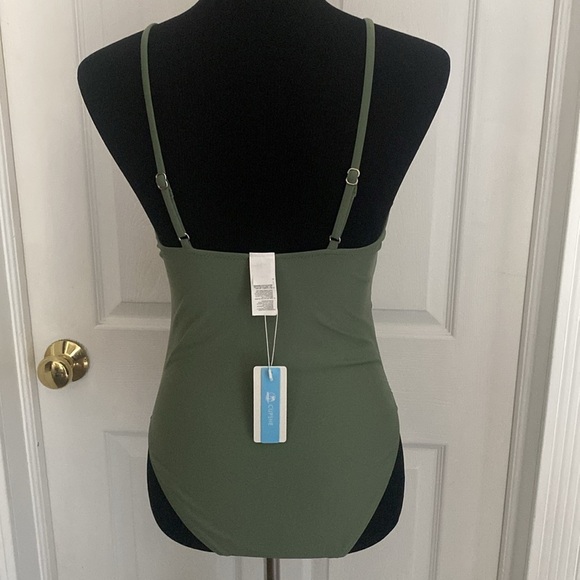 Sage Green One Piece Swimsuit V-Neck Ruched Front Adjustable Straps M NWT Cupshe - Picture 5 of 8